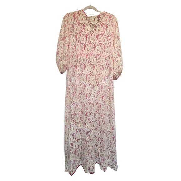 Jenelle of California Vintage Lace Overlay Nightgown & Robe Set – Hot Pink - Picture 11 of 14